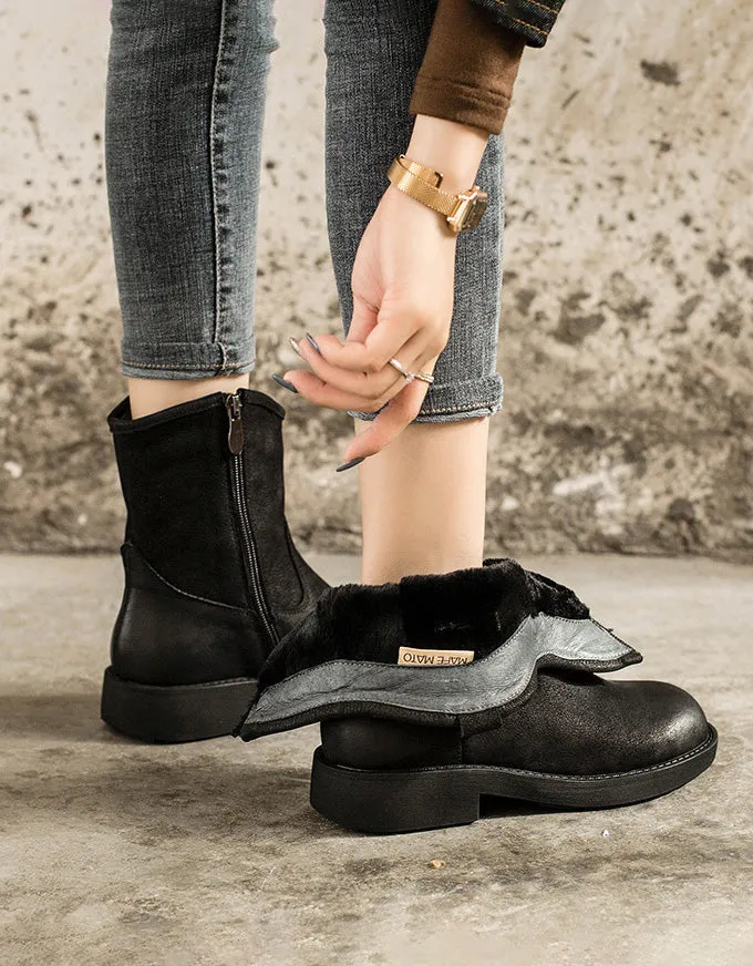 Handmade Real Leather Winter Martin Boots with Fur