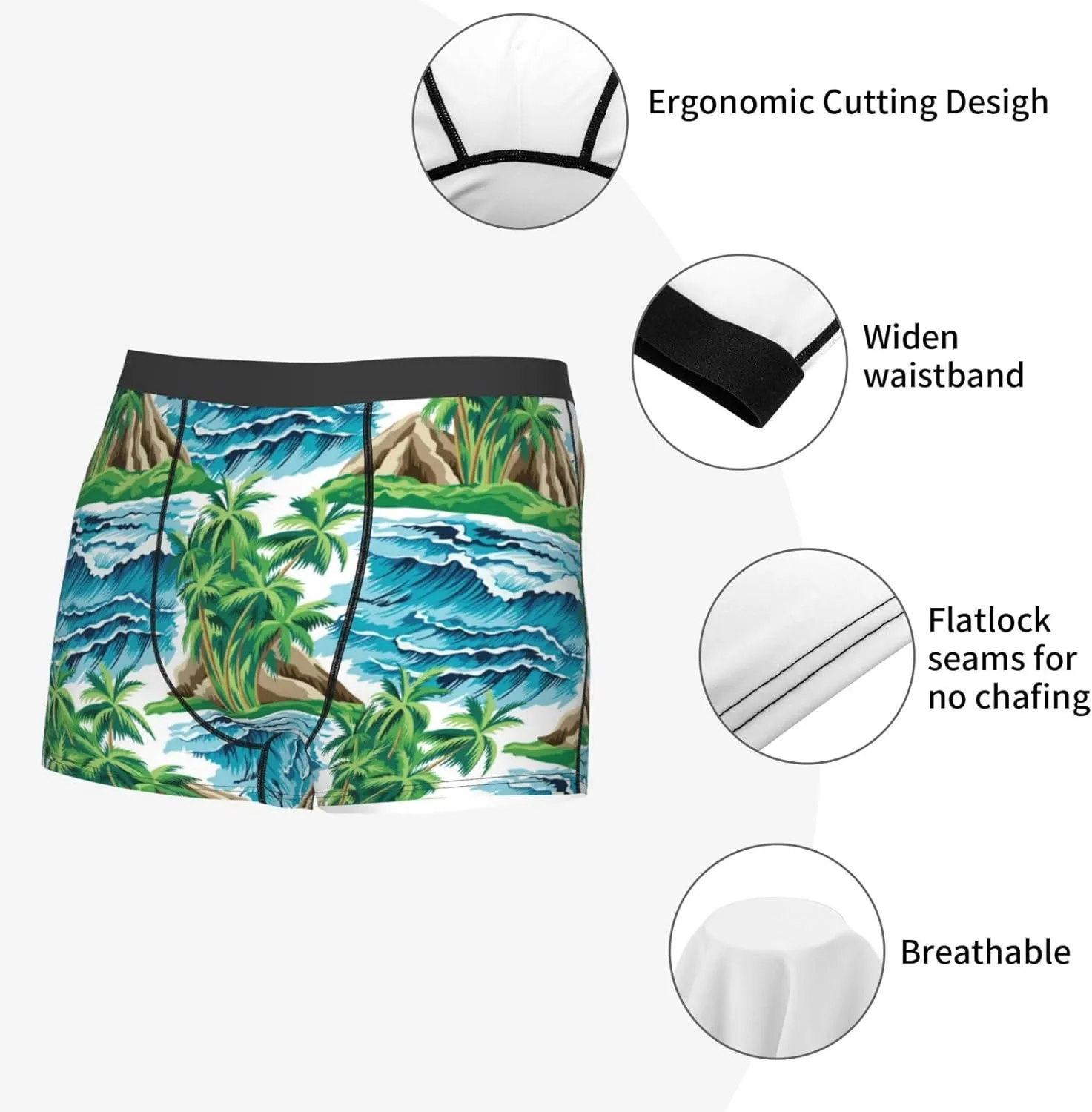 Hawaii Palms Print Boxer Briefs For Men Breathable Underwear-