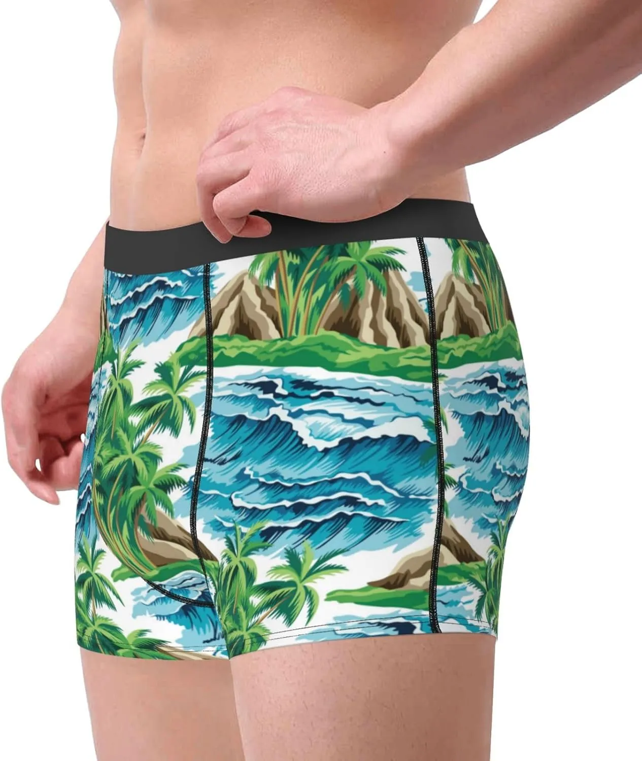 Hawaii Palms Print Boxer Briefs For Men Breathable Underwear-