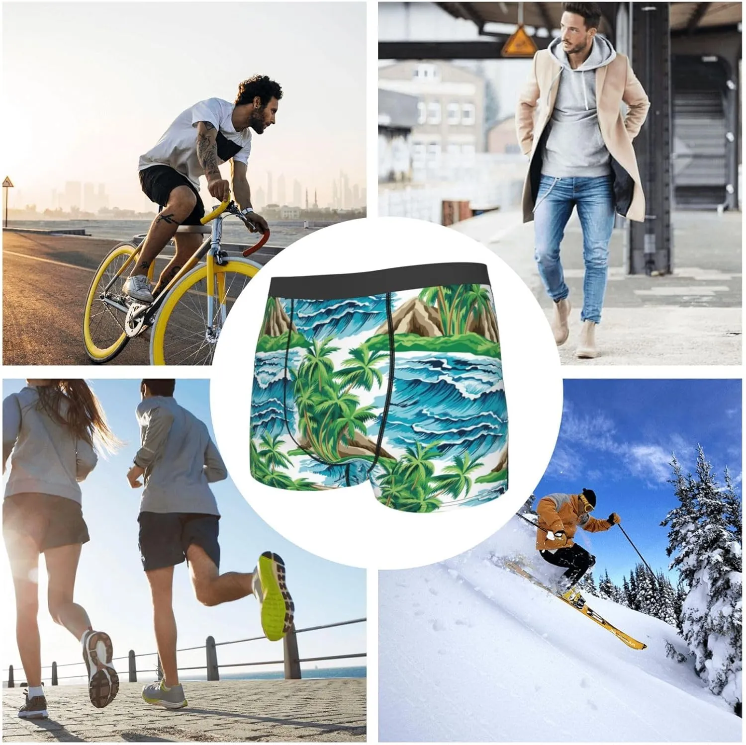 Hawaii Palms Print Boxer Briefs For Men Breathable Underwear-