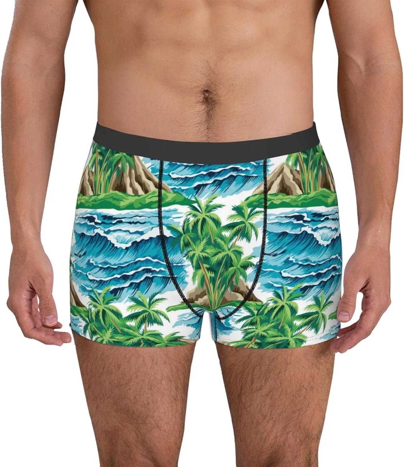 Hawaii Palms Print Boxer Briefs For Men Breathable Underwear-