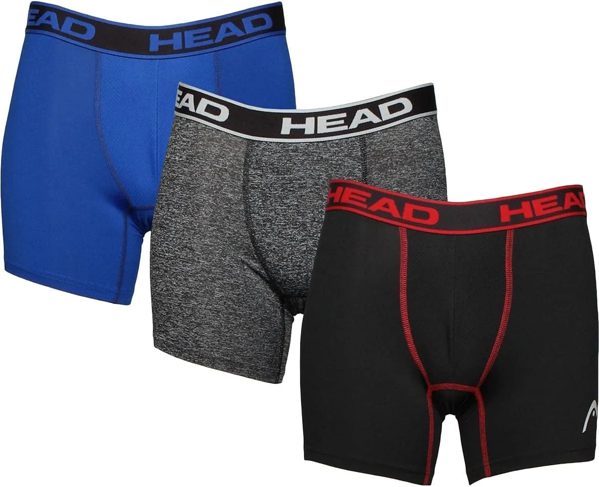 HEAD Mens Performance Underwear - 3-Pack Stretch Performance Boxer Briefs Breathable No Fly Up to Size 5X
