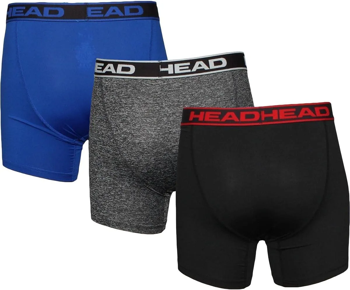 HEAD Mens Performance Underwear - 3-Pack Stretch Performance Boxer Briefs Breathable No Fly Up to Size 5X