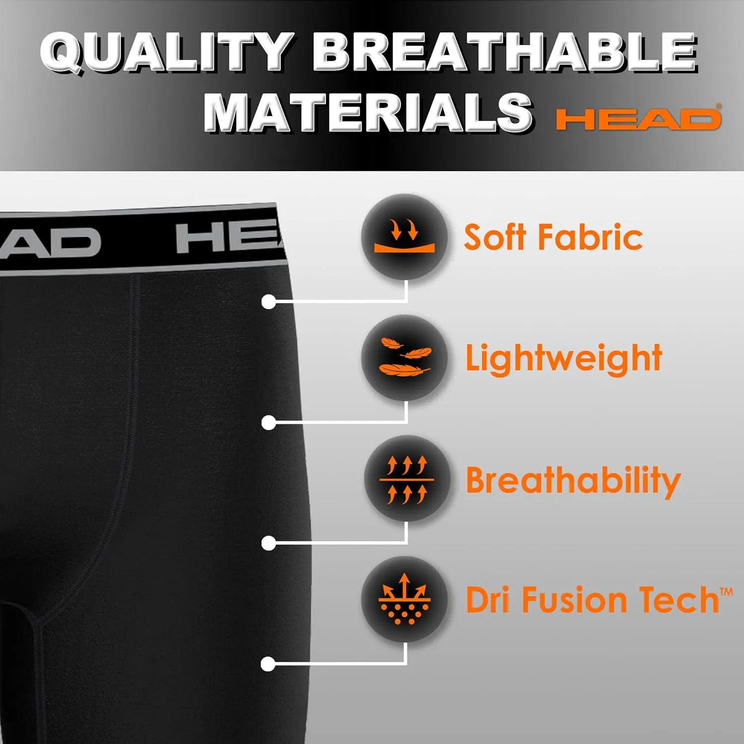 HEAD Mens Performance Underwear - 3-Pack Stretch Performance Boxer Briefs Breathable No Fly Up to Size 5X