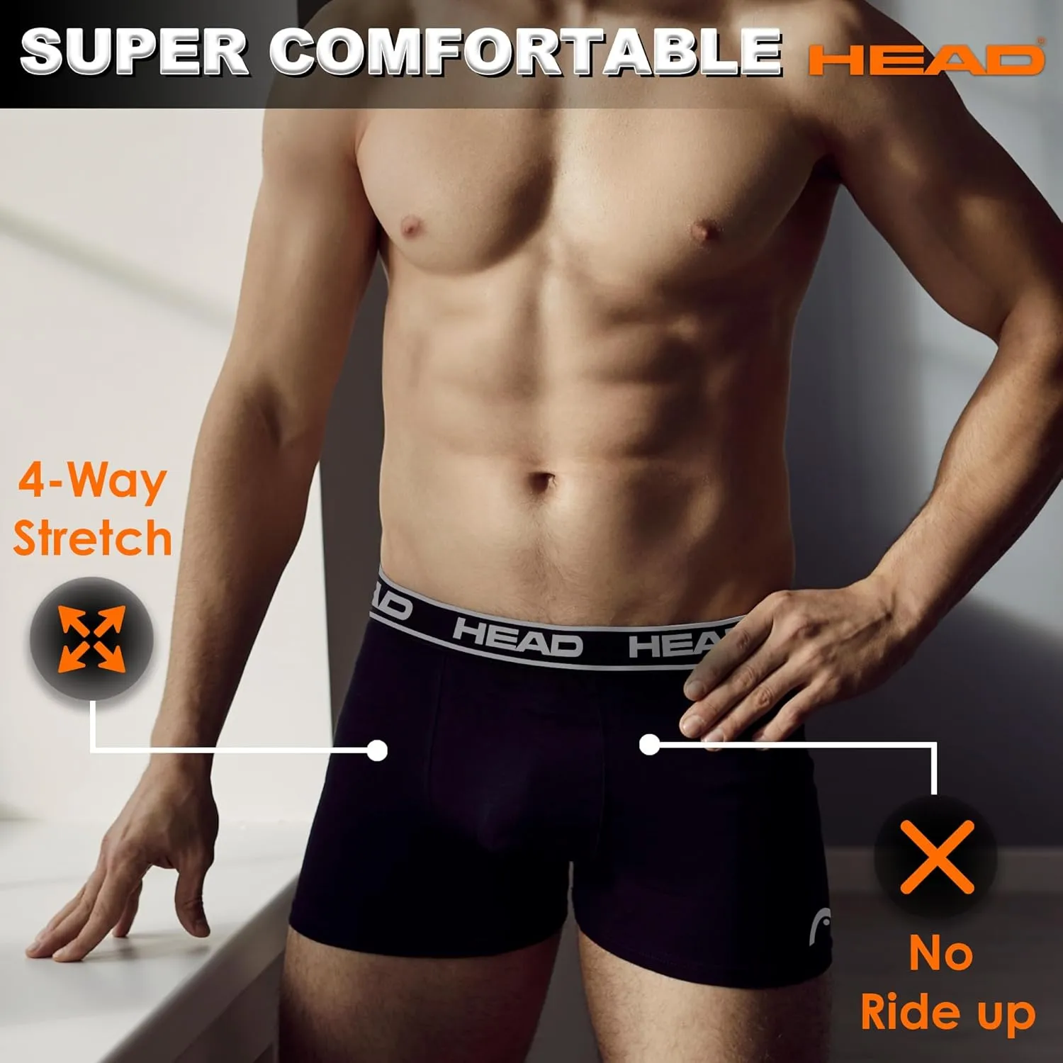 HEAD Mens Performance Underwear - 3-Pack Stretch Performance Boxer Briefs Breathable No Fly Up to Size 5X