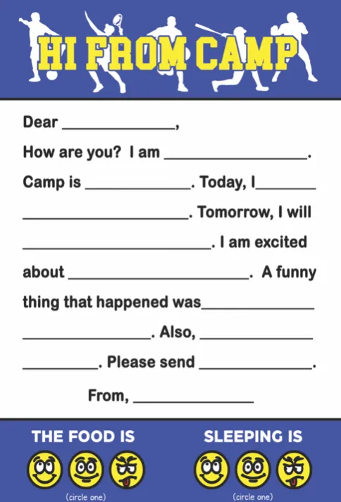 Hi From Camp (Sports) Fill-In Stationery Set