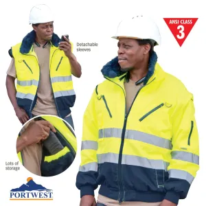 High Visibility 3-In-1 Pilot Jacket - Lime - Small