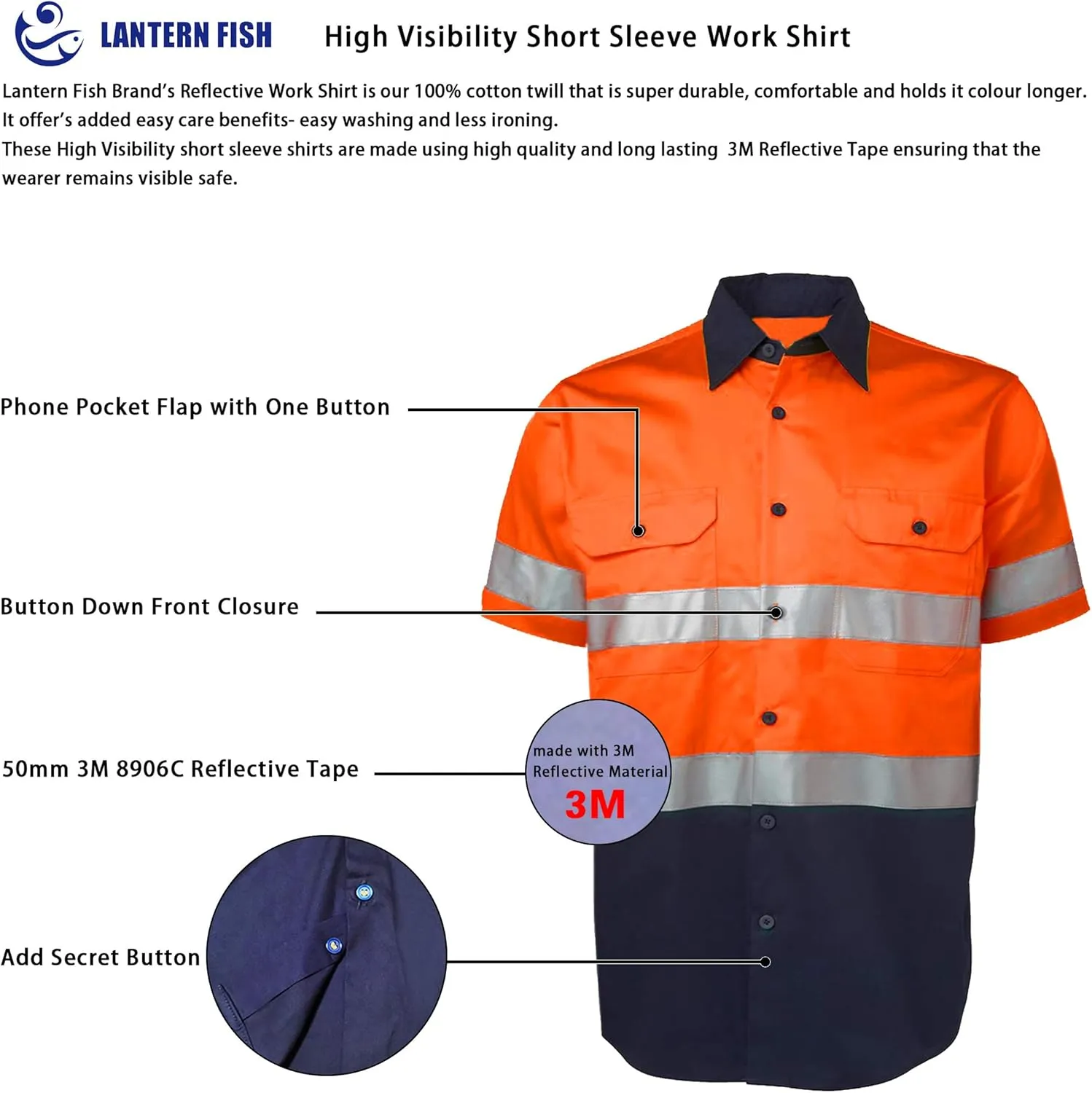 High Visibility Shirt for Men Reflective Hi Vis Work Safety Shirt Hi Viz Class 3