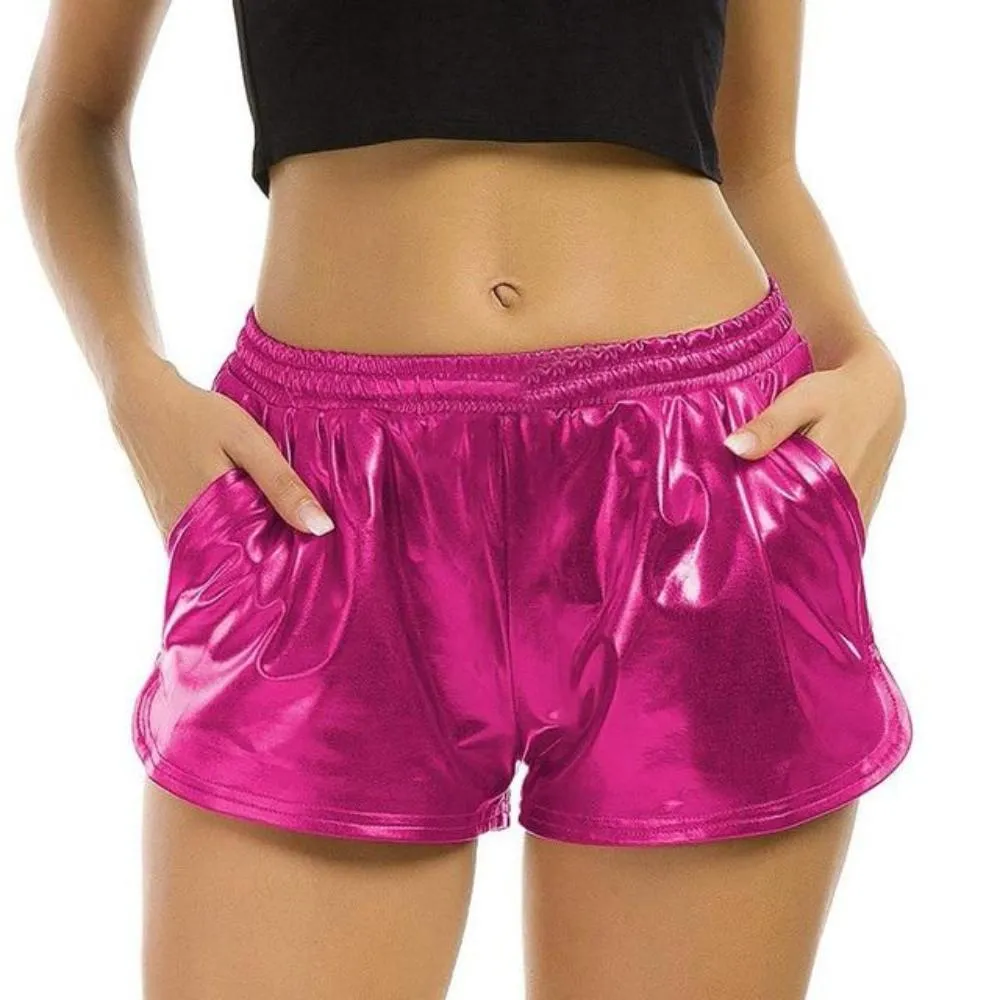 High Waist Sport Shiny Metallic Shorts