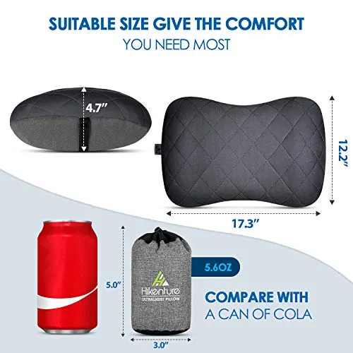 Hikenture Camping Pillow with Removable Cover - Ultralight Inflatable Pillow for Neck Lumber Support - Upgrade Backpacking Pillow - Washable Travel Air Pillows for Camping, Hiking, Backpacking (Grey)