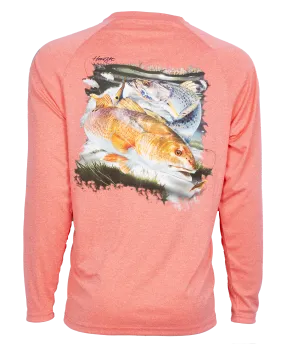 Hook M' Men's Long Sleeve Shirt Redfish Trout 2 Cayenne Heather