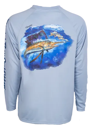 Hook M' Men's Long Sleeve Shirt Sail Fish 4 Fog Gray