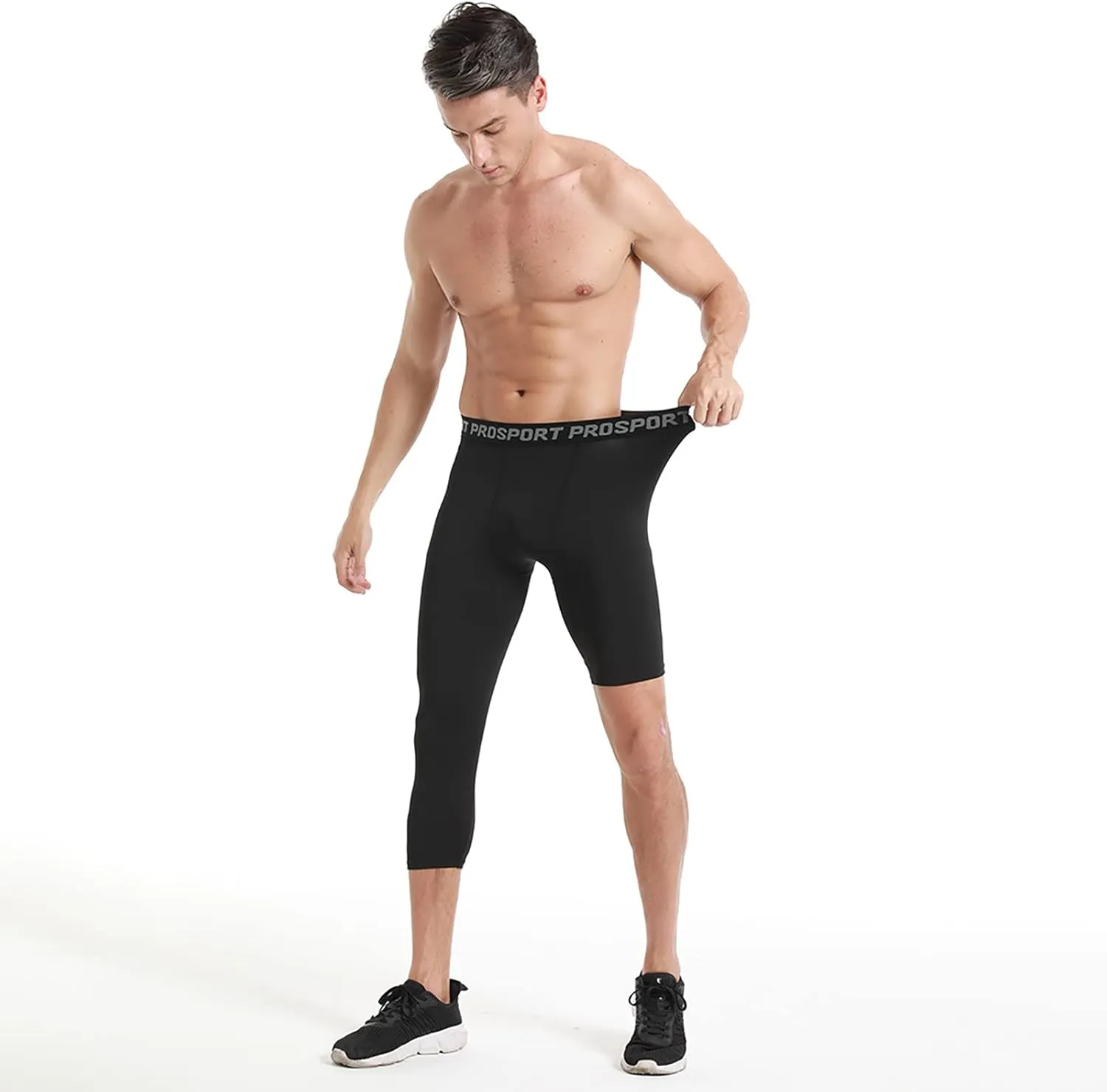 Hotfiary 2 Pack Mens Compression Pants 3/4 One Leg Compression Tights Athletic Base Layer for Running Basketball Sports