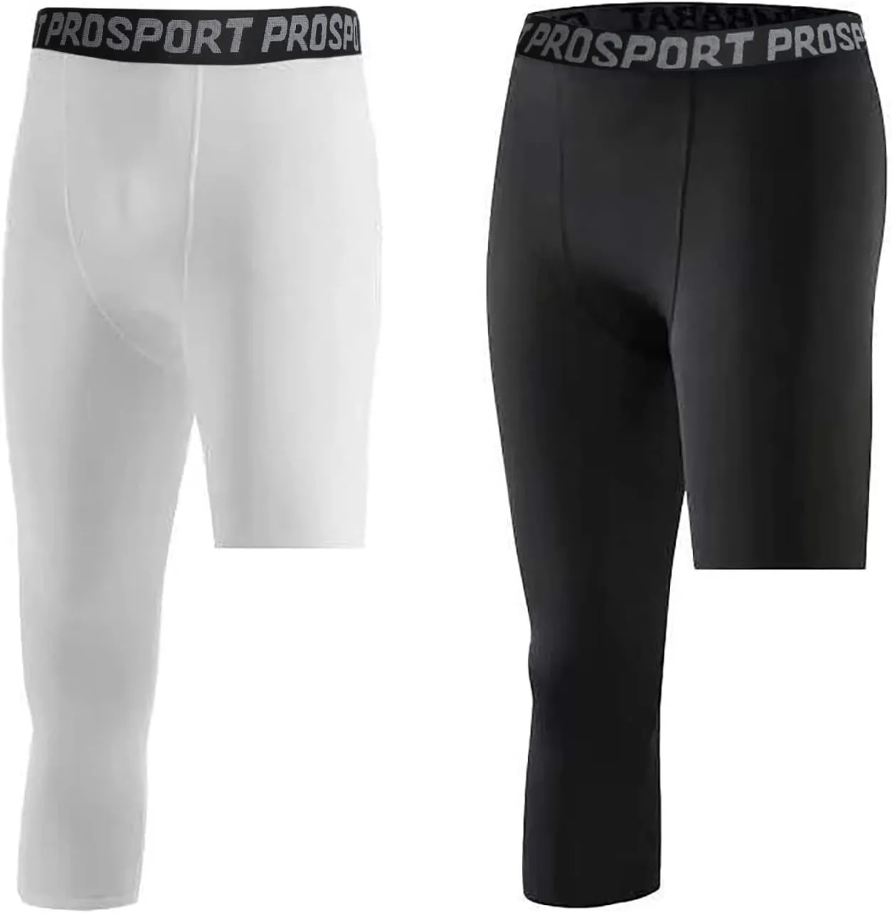 Hotfiary 2 Pack Mens Compression Pants 3/4 One Leg Compression Tights Athletic Base Layer for Running Basketball Sports