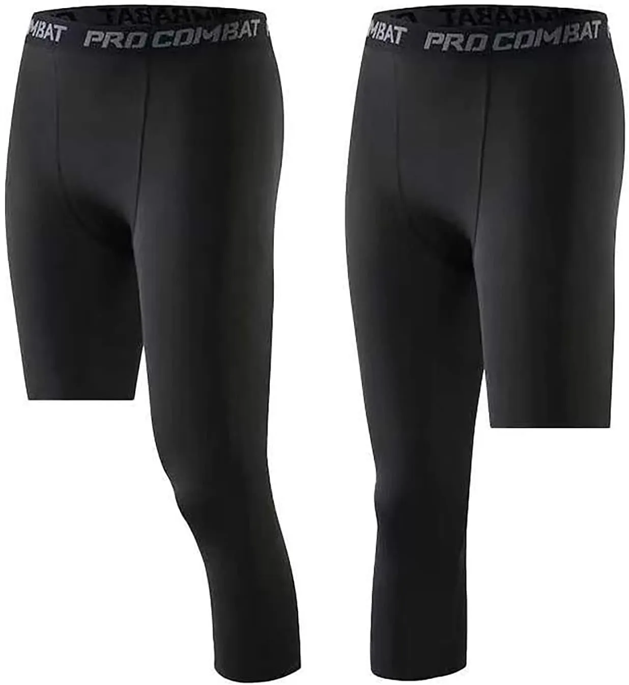 Hotfiary 2 Pack Mens Compression Pants 3/4 One Leg Compression Tights Athletic Base Layer for Running Basketball Sports
