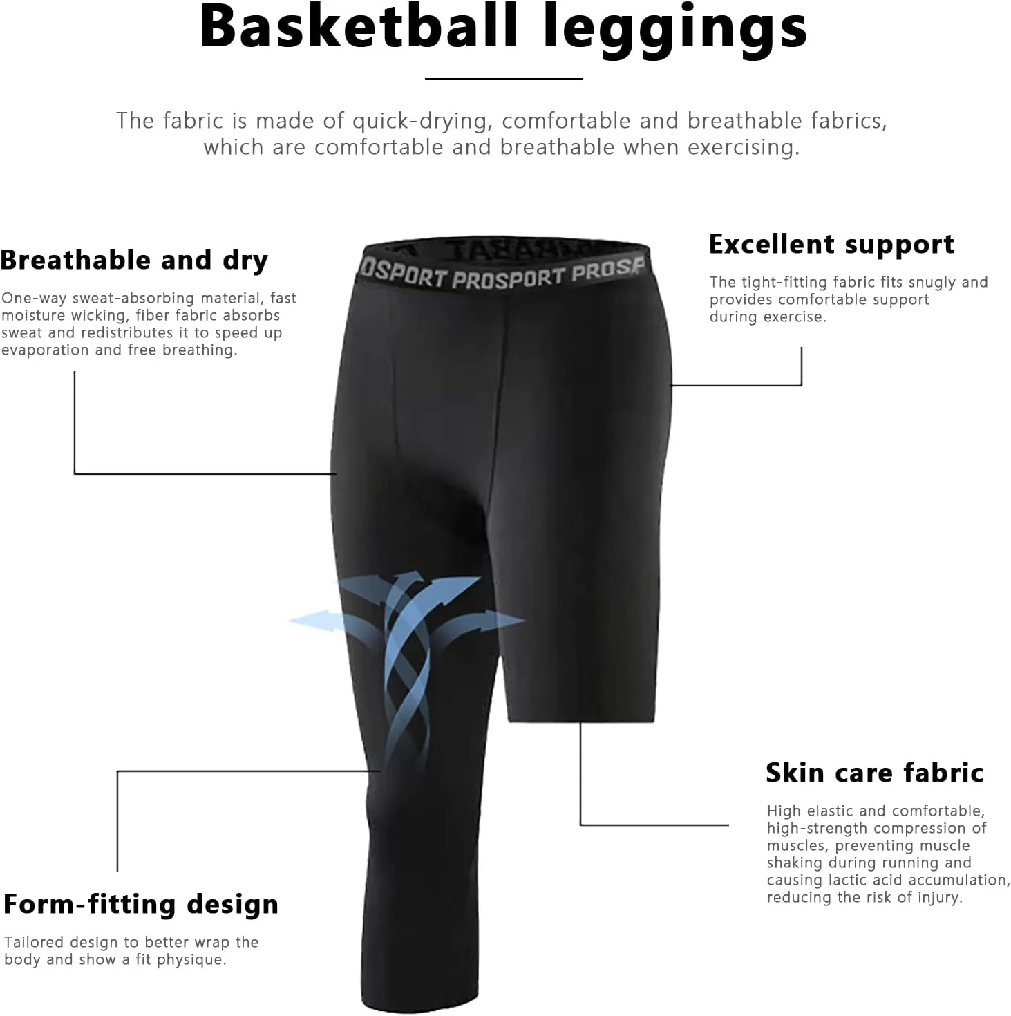 Hotfiary 2 Pack Mens Compression Pants 3/4 One Leg Compression Tights Athletic Base Layer for Running Basketball Sports