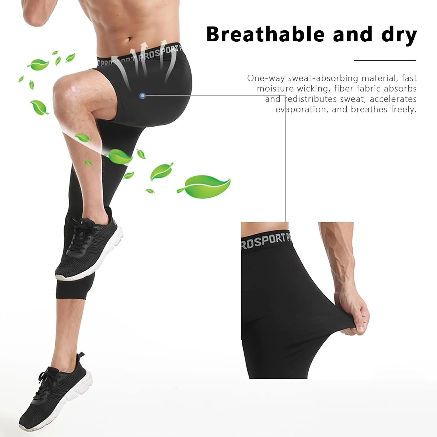 Hotfiary 2 Pack Mens Compression Pants 3/4 One Leg Compression Tights Athletic Base Layer for Running Basketball Sports