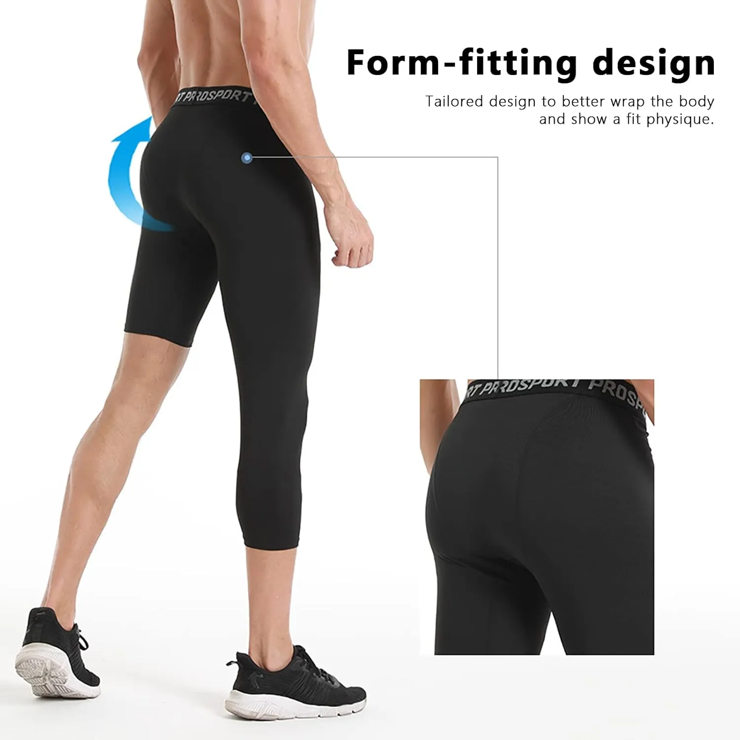 Hotfiary 2 Pack Mens Compression Pants 3/4 One Leg Compression Tights Athletic Base Layer for Running Basketball Sports