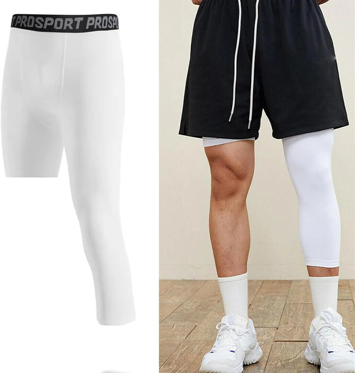 Hotfiary 2 Pack Mens Compression Pants 3/4 One Leg Compression Tights Athletic Base Layer for Running Basketball Sports