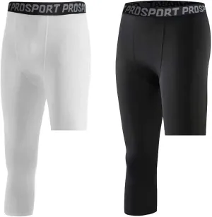 Hotfiary 2 Pack Mens Compression Pants 3/4 One Leg Compression Tights Athletic Base Layer for Running Basketball Sports