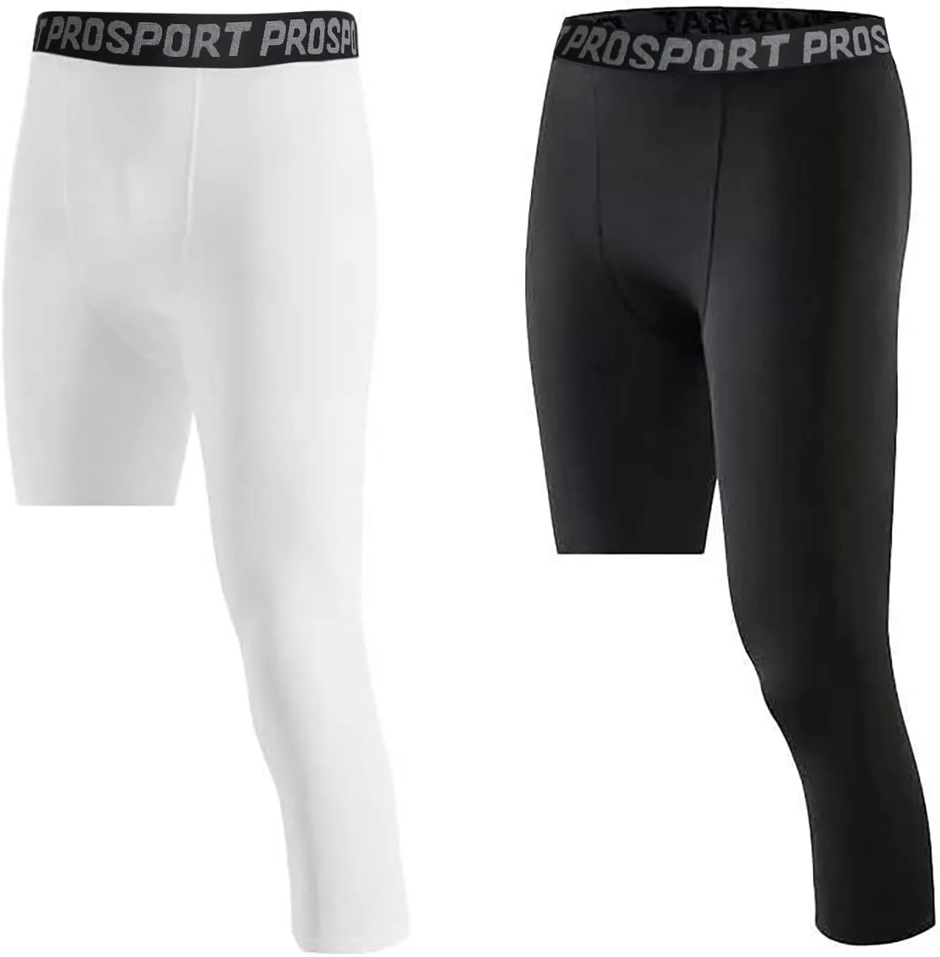 Hotfiary 2 Pack Mens Compression Pants 3/4 One Leg Compression Tights Athletic Base Layer for Running Basketball Sports
