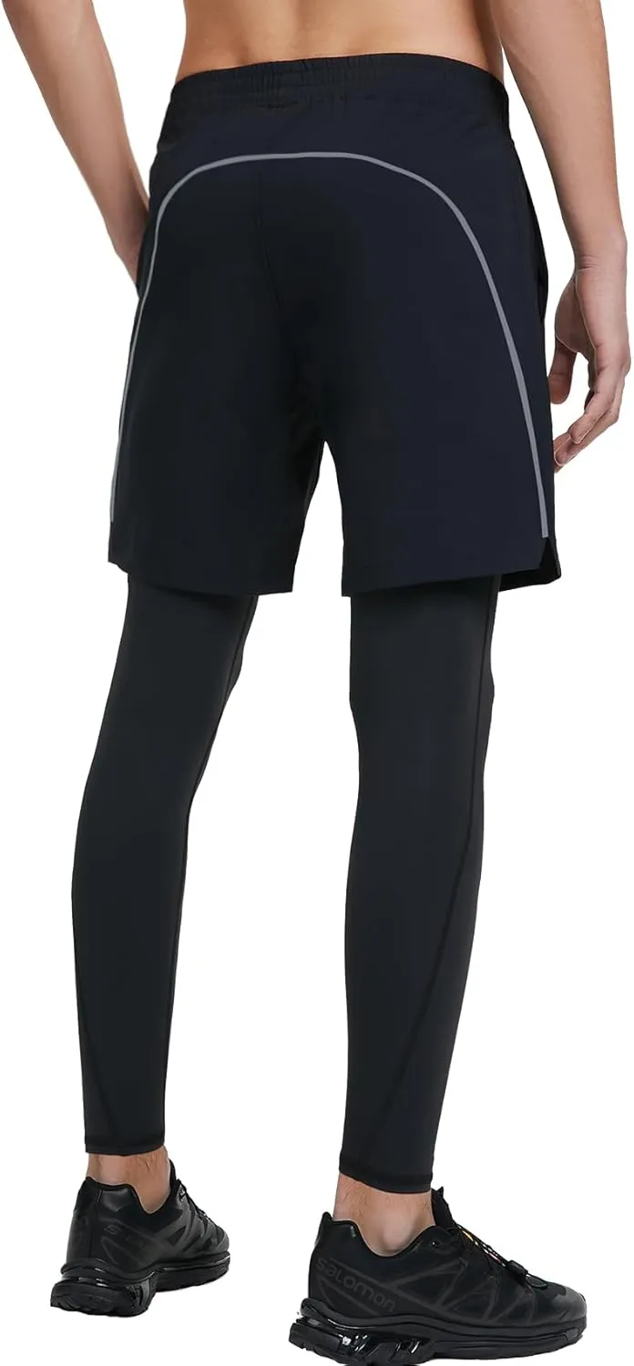 HOTSUIT New Released Stretch Compression Running Pants Men Compression Leggings 2 in 1 Black Running Tights with Pockets