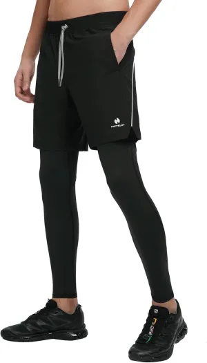 HOTSUIT New Released Stretch Compression Running Pants Men Compression Leggings 2 in 1 Black Running Tights with Pockets