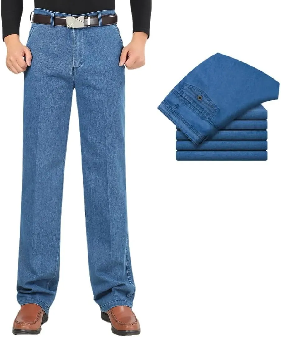 INGKE Men's high Waist Straight fit Jeans, JettJeans - Men's High Waist Straight Fit Stretch Denim (Light Blue,32)