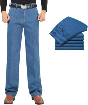 INGKE Men's high Waist Straight fit Jeans, JettJeans - Men's High Waist Straight Fit Stretch Denim (Light Blue,32)