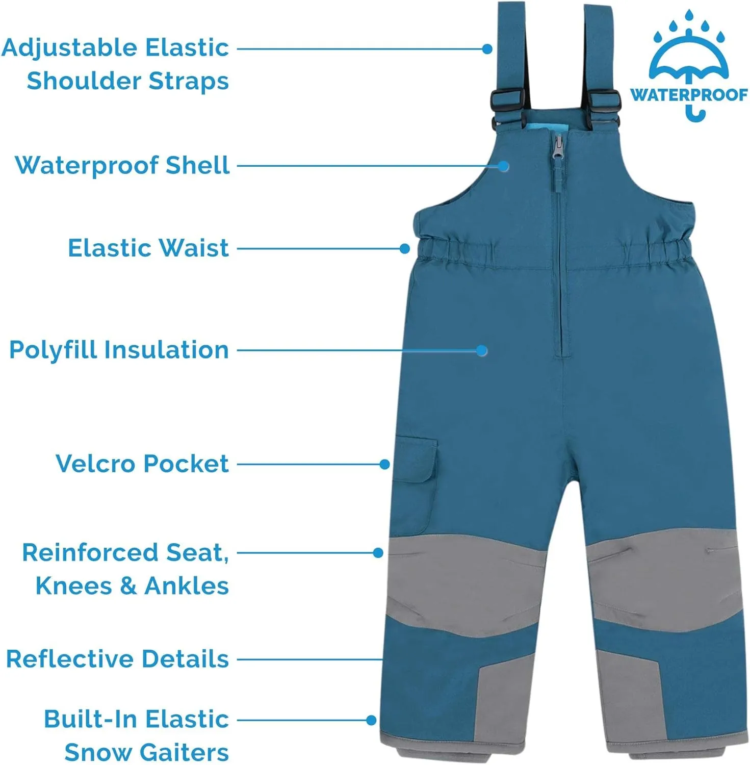 JAN & JUL Toasty-Dry Waterproof Insulated Snow Bib Pants for Kids