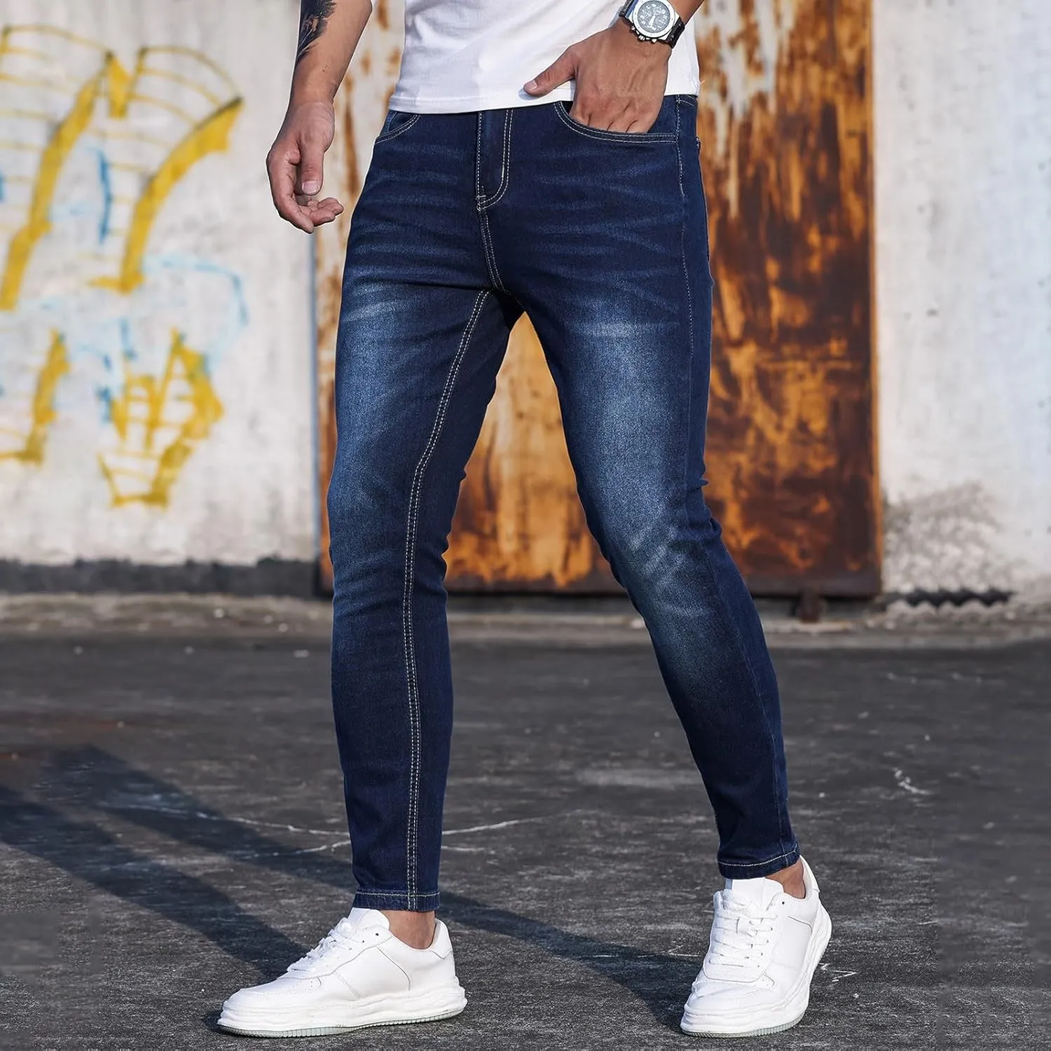 Jeans Pants for Men Baggy Loose Fit Straight Leg Jeans Comfortable Flexible Denim Pants Hip Hop Streetwear