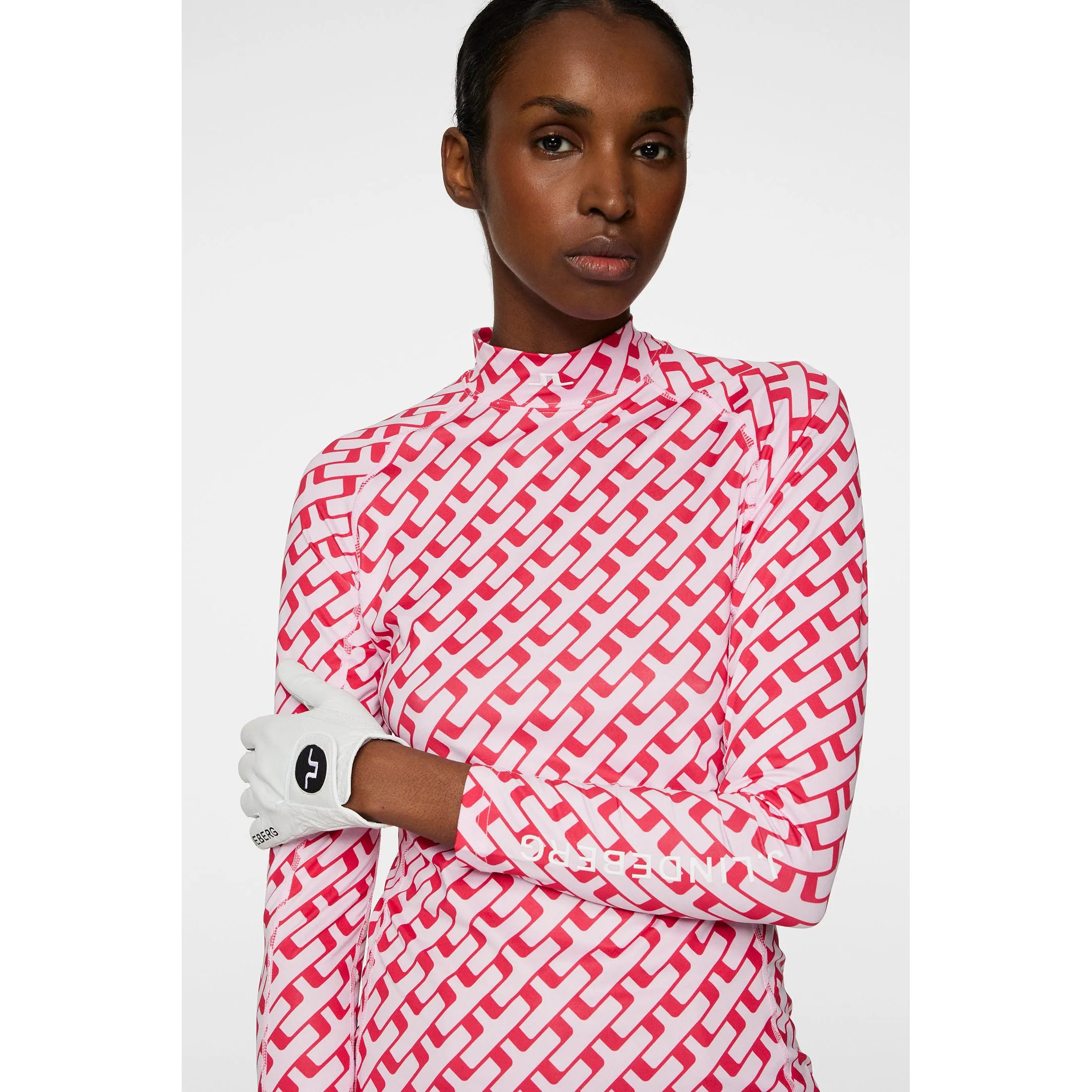J.Lindeberg Women's Ella Compression Printed Golf Top - Tour Geo Pink