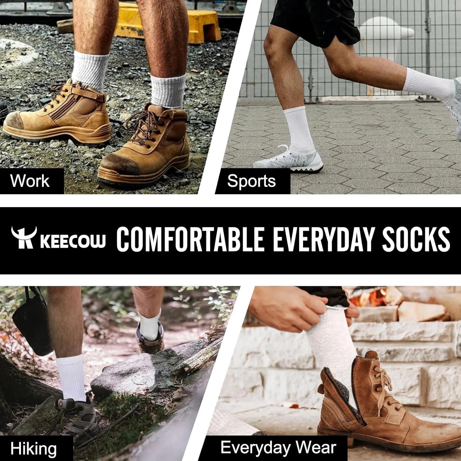 KEECOW Men's Crew Socks Women, Athletic, Cushioned, Working Hiking Running, Multipairs