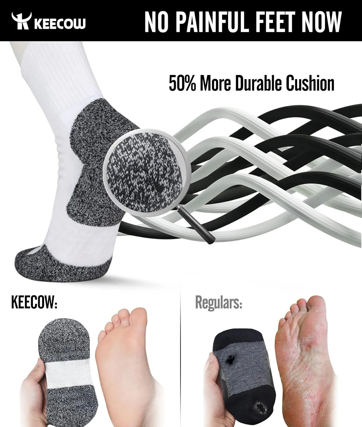 KEECOW Men's Crew Socks Women, Athletic, Cushioned, Working Hiking Running, Multipairs