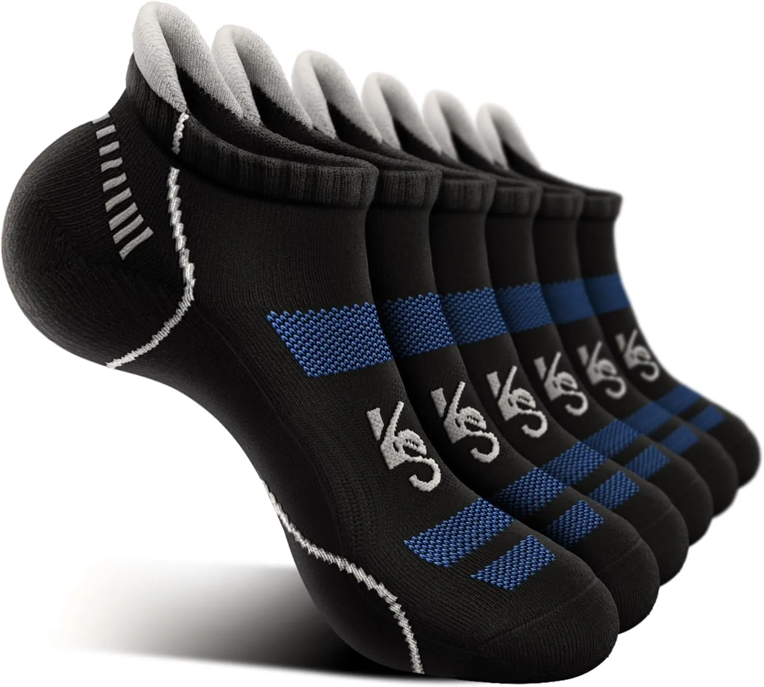 KEMISANT Mens Running Socks 6 Pairs-Athletic Compression Ankle Socks Cushioned for Men Walking-Arch Compression Support