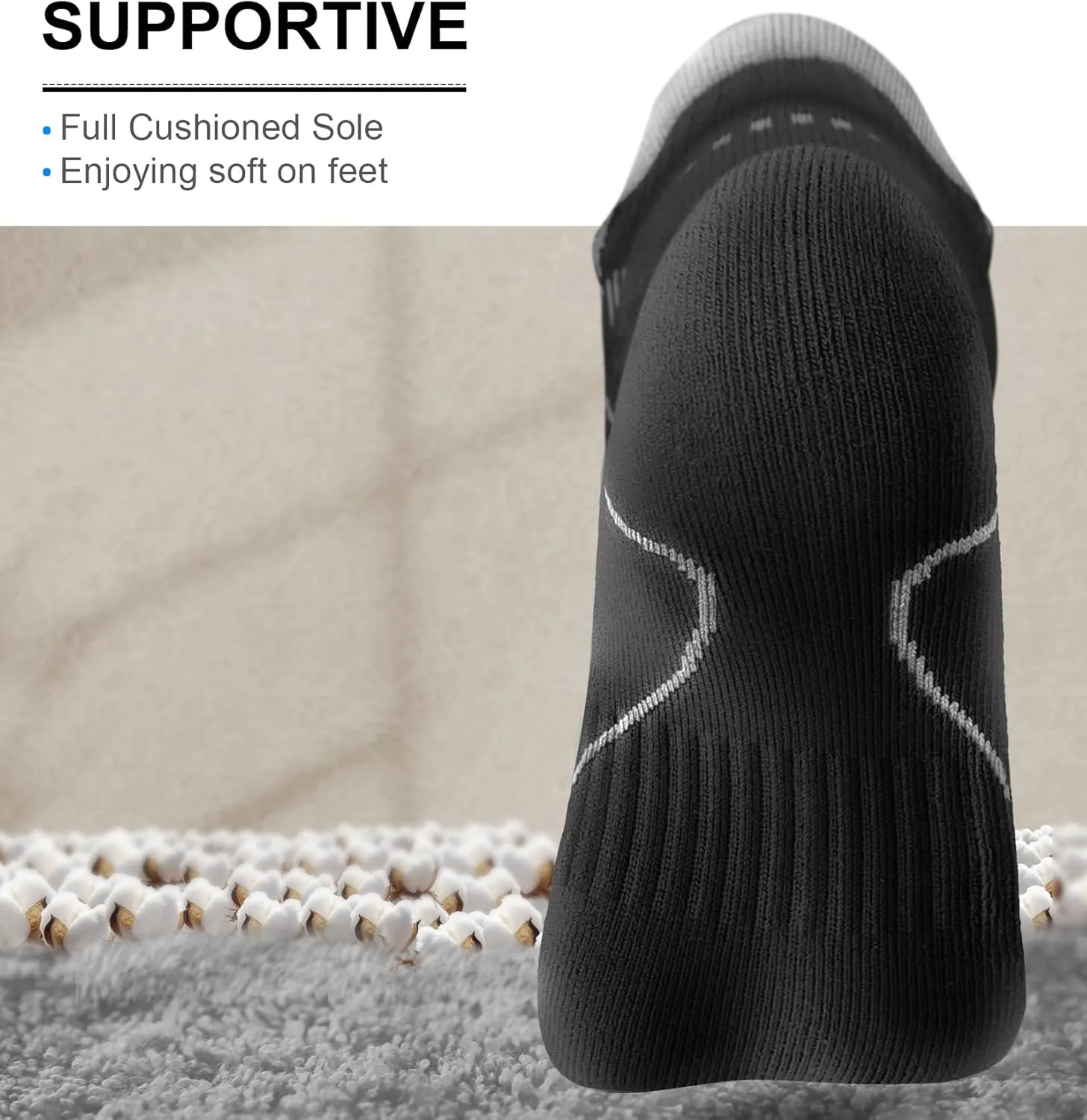 KEMISANT Mens Running Socks 6 Pairs-Athletic Compression Ankle Socks Cushioned for Men Walking-Arch Compression Support