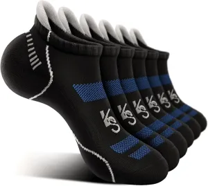KEMISANT Mens Running Socks 6 Pairs-Athletic Compression Ankle Socks Cushioned for Men Walking-Arch Compression Support