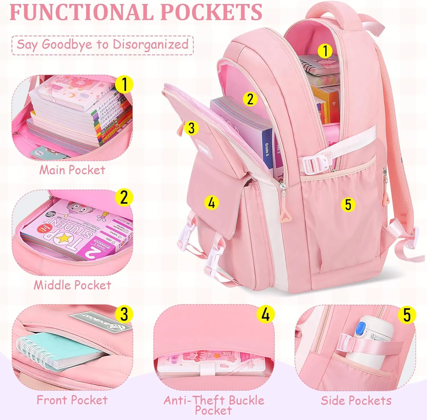 Kids Backpacks for Girls - Cute Girls Backpack for Elementary, Middle and High School Students - 18" School Bookbag