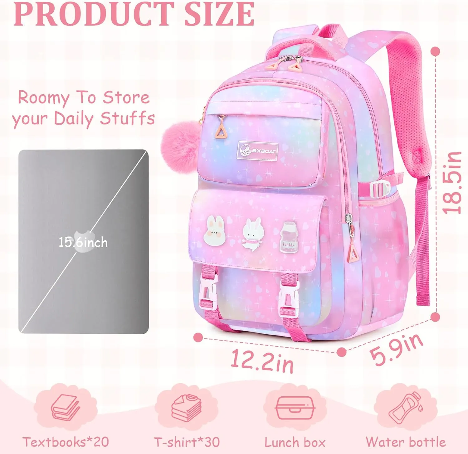 Kids Backpacks for Girls - Cute Girls Backpack for Elementary, Middle and High School Students - 18" School Bookbag