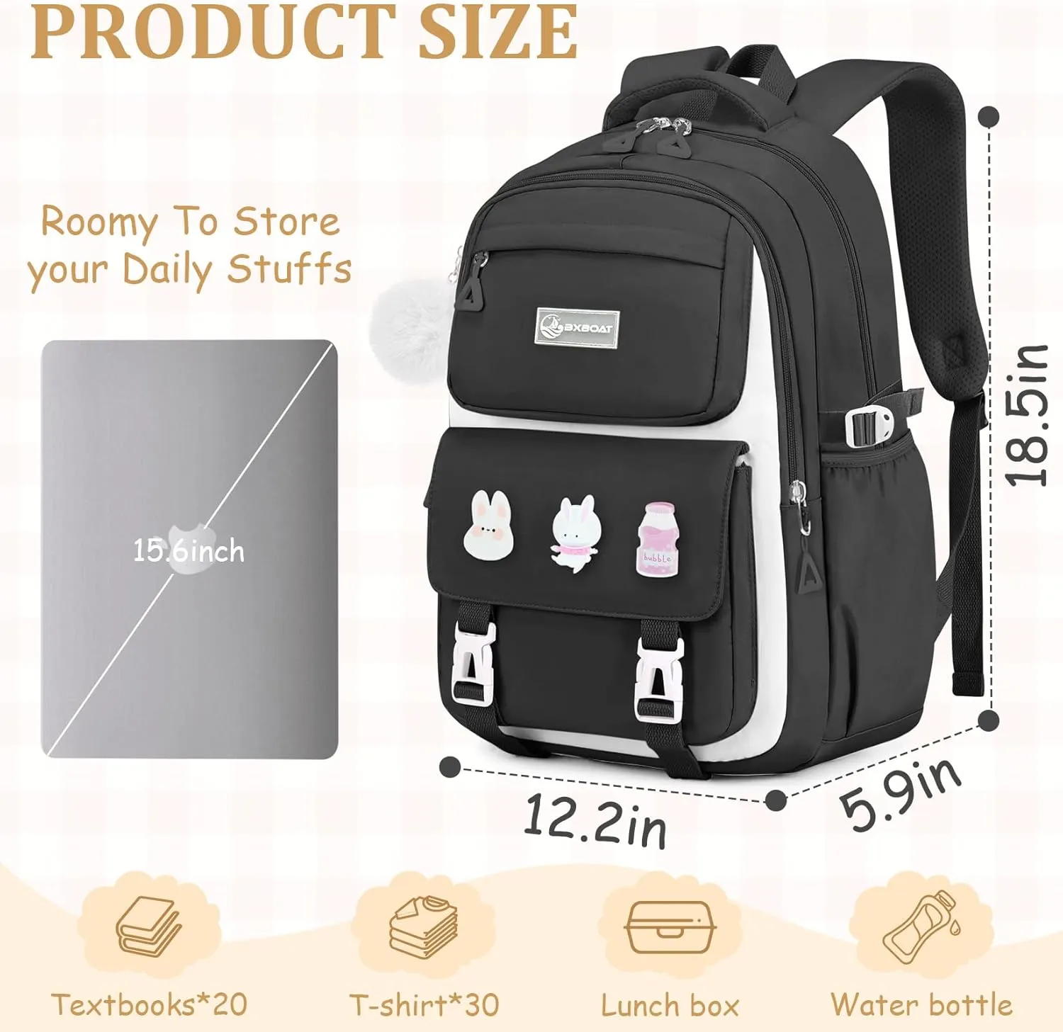 Kids Backpacks for Girls - Cute Girls Backpack for Elementary, Middle and High School Students - 18" School Bookbag