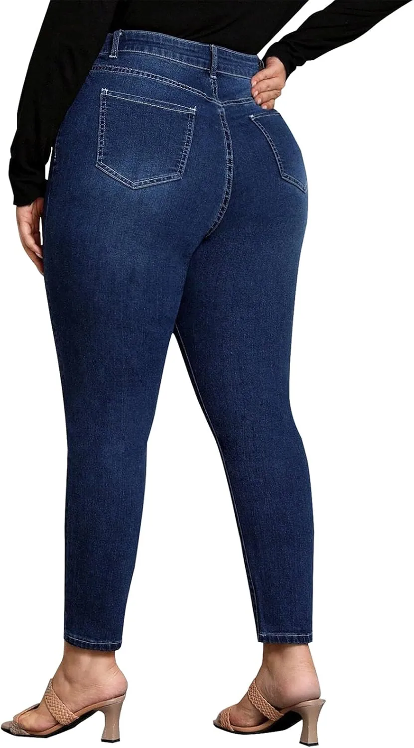 KISSPLUS Plus Size Skinny Jeans for Women High Waist Pencil Women Jeans Curvy High Waist Stretchy Denim Pants for Women