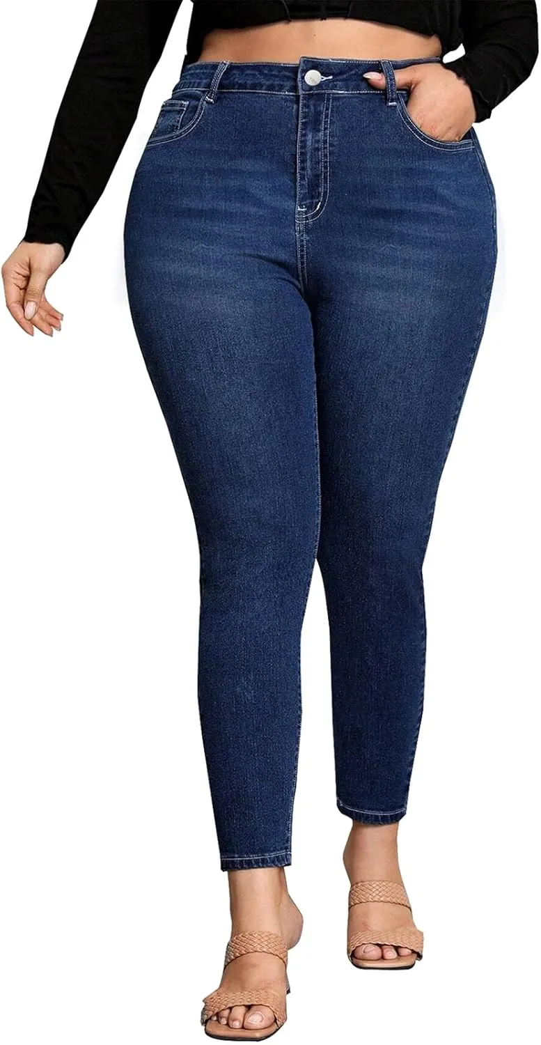 KISSPLUS Plus Size Skinny Jeans for Women High Waist Pencil Women Jeans Curvy High Waist Stretchy Denim Pants for Women