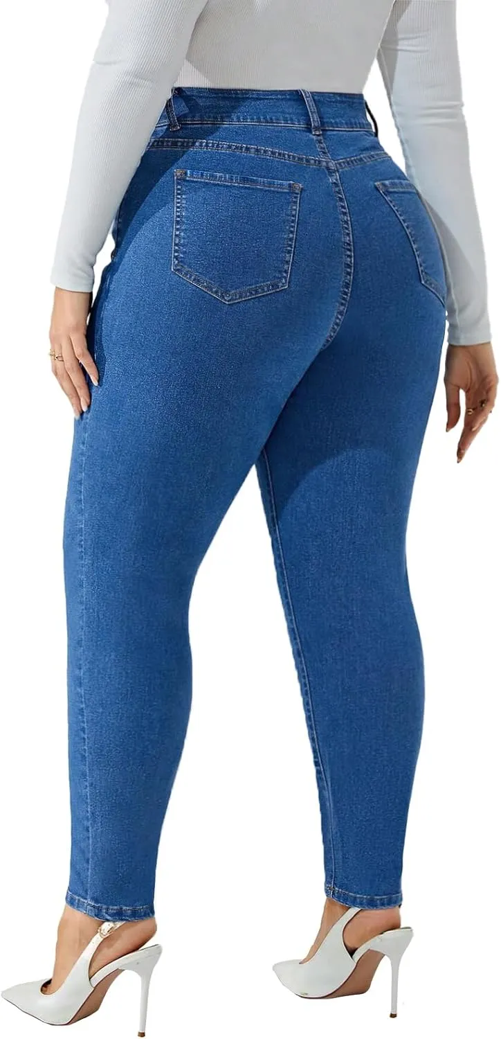 KISSPLUS Plus Size Skinny Jeans for Women High Waist Pencil Women Jeans Curvy High Waist Stretchy Denim Pants for Women
