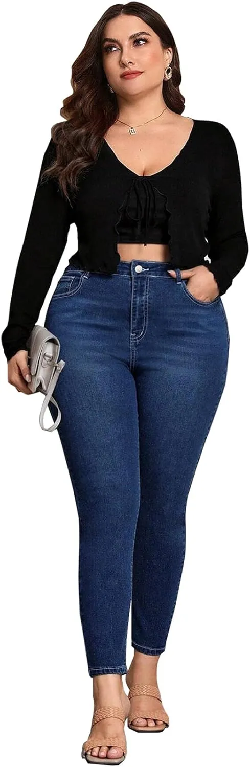 KISSPLUS Plus Size Skinny Jeans for Women High Waist Pencil Women Jeans Curvy High Waist Stretchy Denim Pants for Women