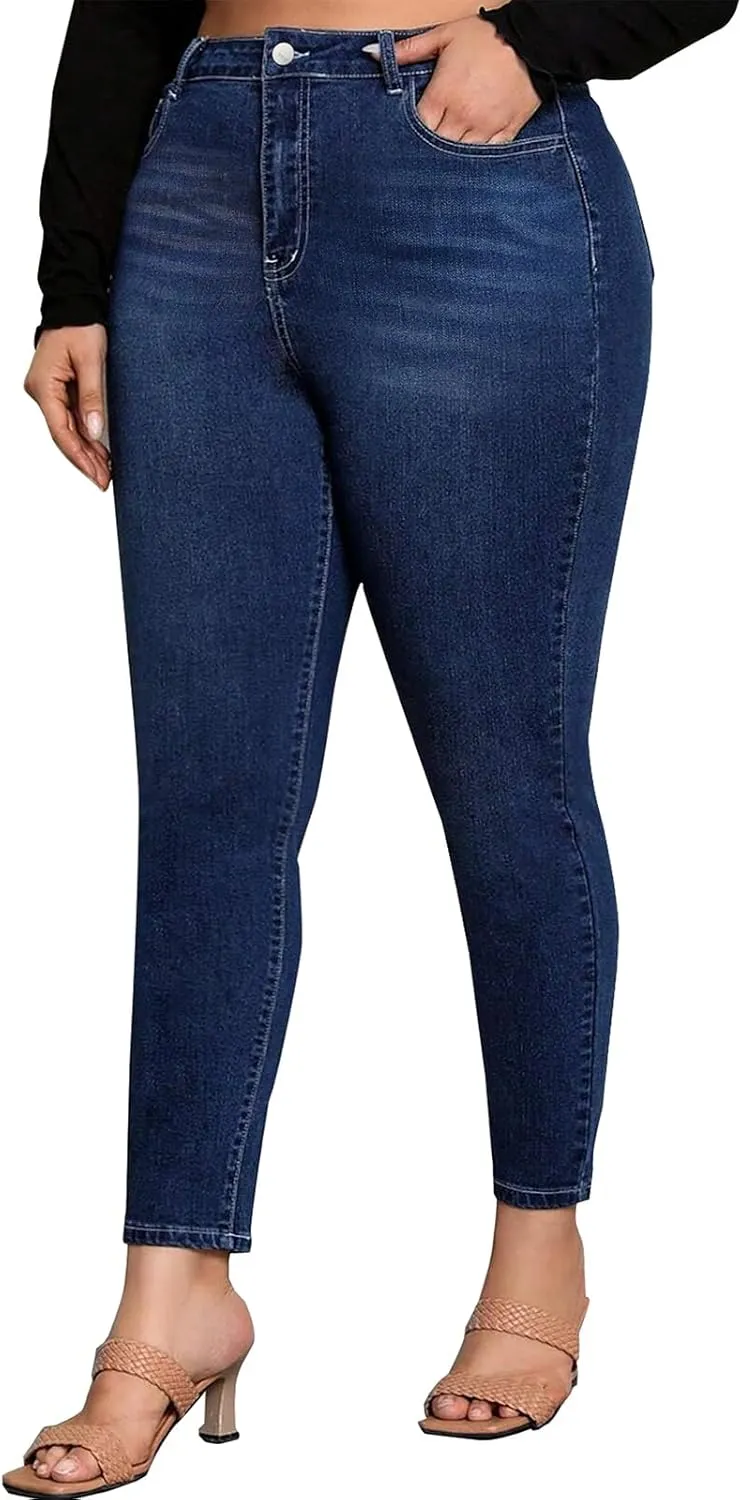 KISSPLUS Plus Size Skinny Jeans for Women High Waist Pencil Women Jeans Curvy High Waist Stretchy Denim Pants for Women