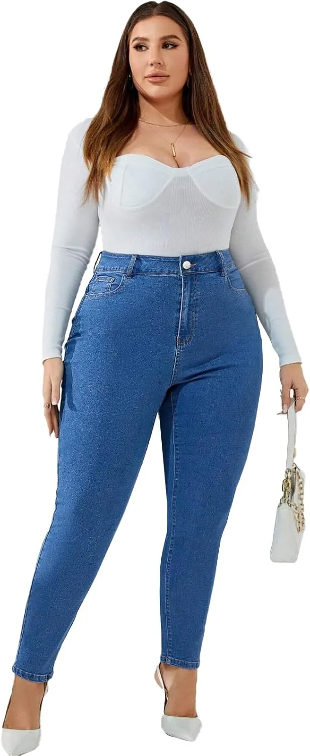 KISSPLUS Plus Size Skinny Jeans for Women High Waist Pencil Women Jeans Curvy High Waist Stretchy Denim Pants for Women