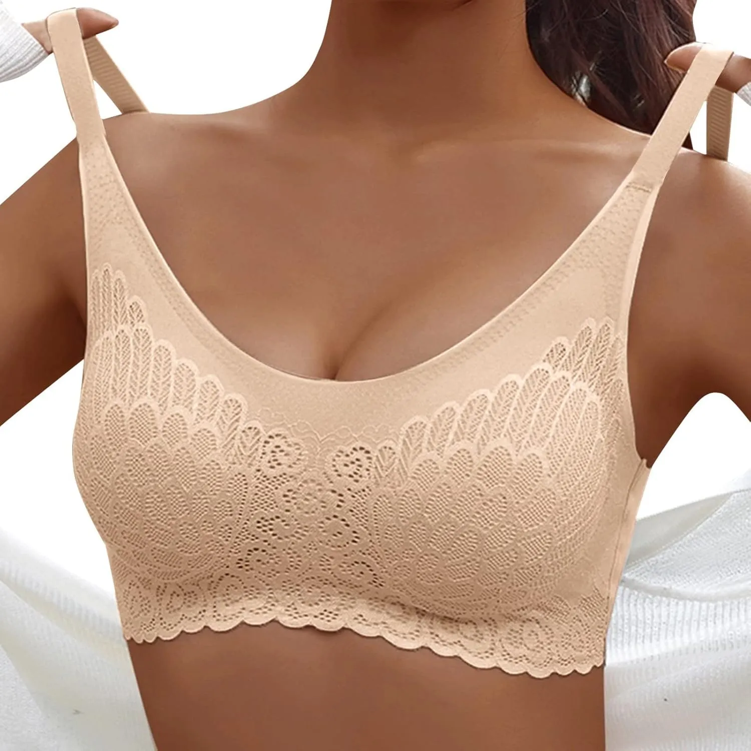 Lace Bras for Women Breathable Gathering No Underwire Seamless Bras Posture Correcting Full Coverage Sexy Comfy Fit Bralettes