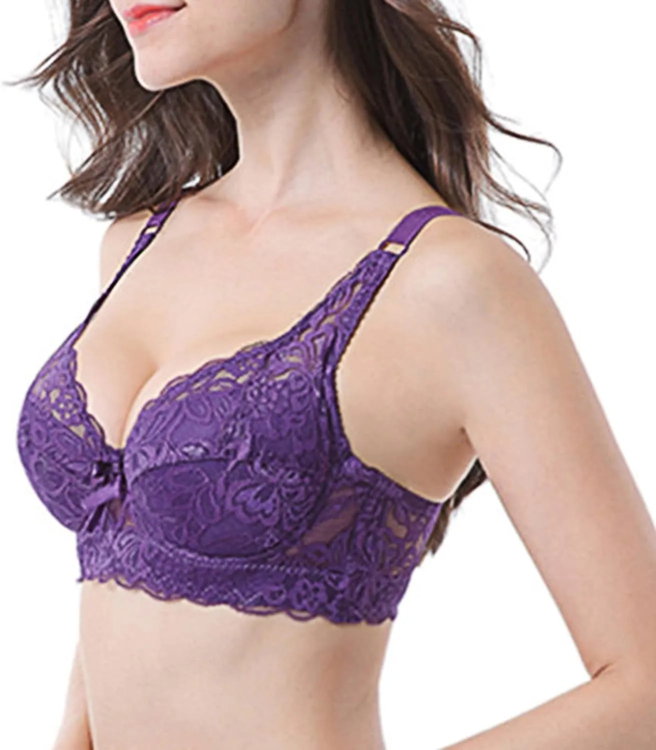 Lace Bras for Women Gathering Lift Up Deep V Sexy Bow Bras Underwire Breathable See Through Posture Correcting Bralettes
