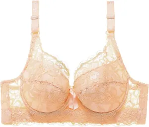 Lace Bras for Women Gathering Push Up Deep V Sexy Bow Bras Underwire Breathable See Through Posture Correcting Bralettes
