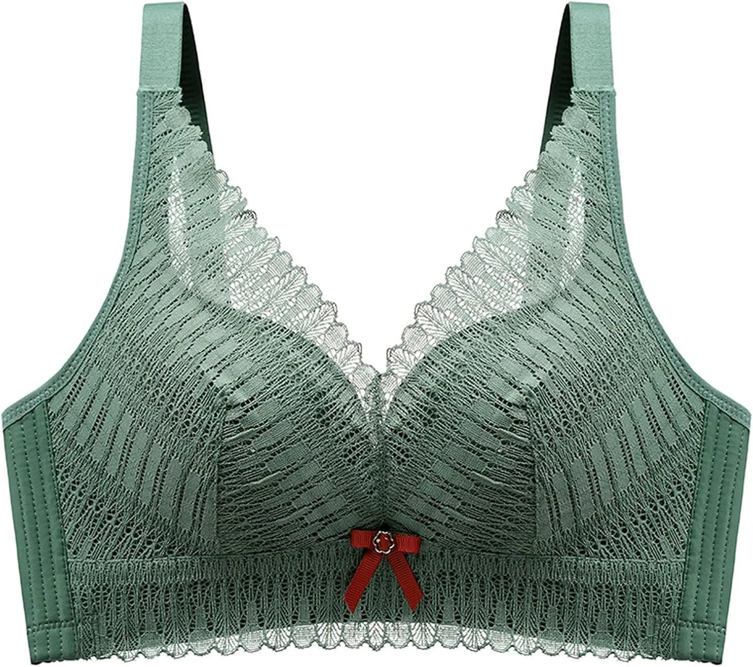 Lace Wireless Bra for Women with Bow Adjustable Straps Comfort Fit Anti Sagging Bra
